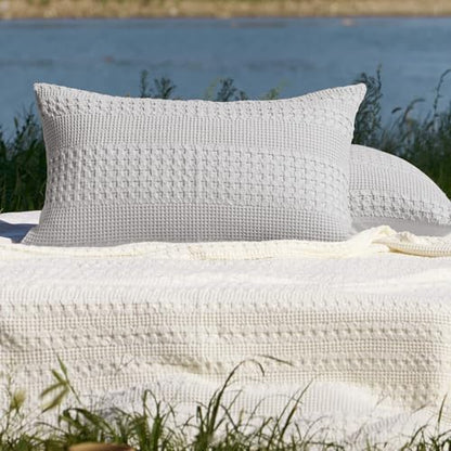 PHF Cotton Waffle Pillow Shams Queen Size 20" x 30", Light Grey, No Insert