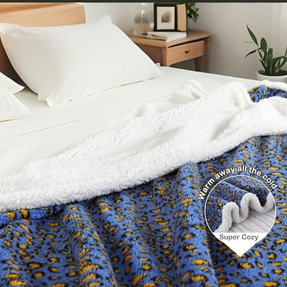Electric Heated Blanket Full Size 72"×84" with 9 Heating Levels & 1-10Hs Auto Off, Plush Sherpa, Energy Efficient, Machine Washable, for Couch & Bed, Gifts for Grandma Leopard Print Blue & Yellow