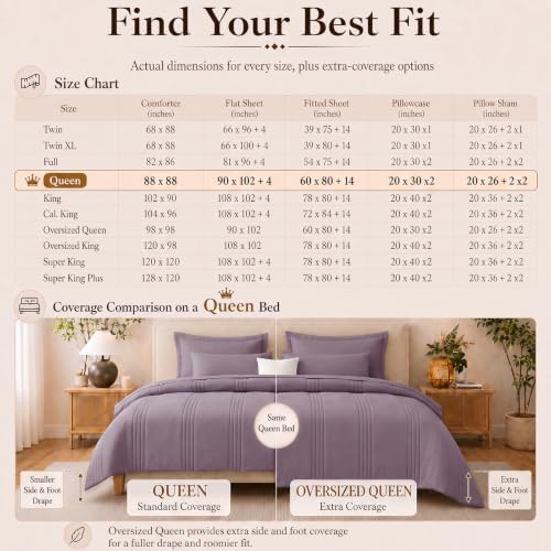 CozyLux Queen Comforter Set Dusty Purple - 7 Pieces Bed in a Bag