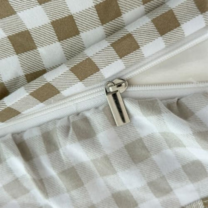 NSNLGSGC Tan Gingham Ruffle Twin Duvet Cover