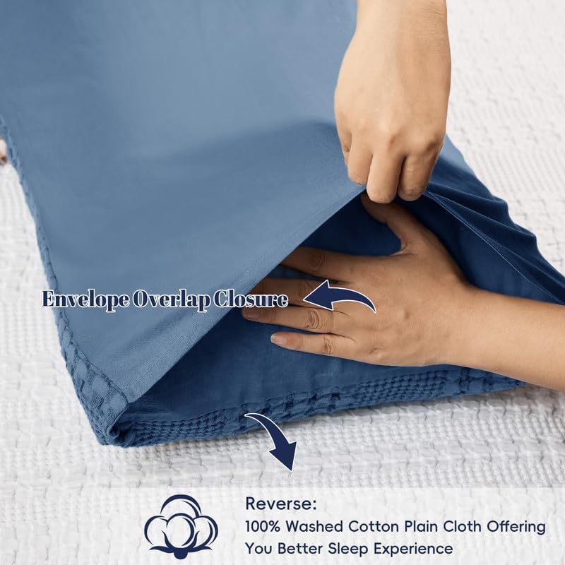 PHF Cotton Waffle Pillow Shams Queen Size 20" x 30", Denim Blue, No Insert