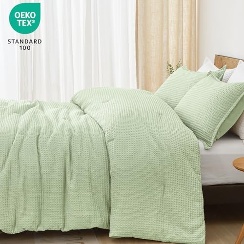 PHF Ultra Soft Waffle Comforter Set 3 Pieces Queen, Sage Green