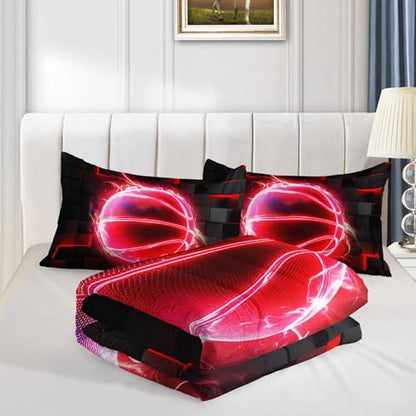 HOSIMA Basketball Comforter Full,Neon Sports Bedding with 2 Pillowcases.