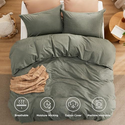 Bedsure PureWoven Cotton Comforter Set Prewashed, Cal King, Olive Green