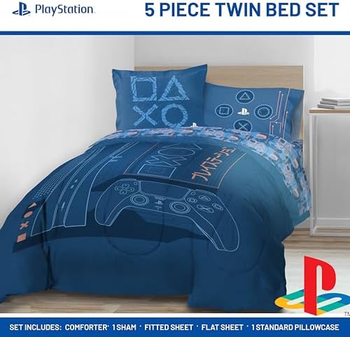 Jay Franco Kids Bed Set, Blue, PlayStation, 5 Piece Twin