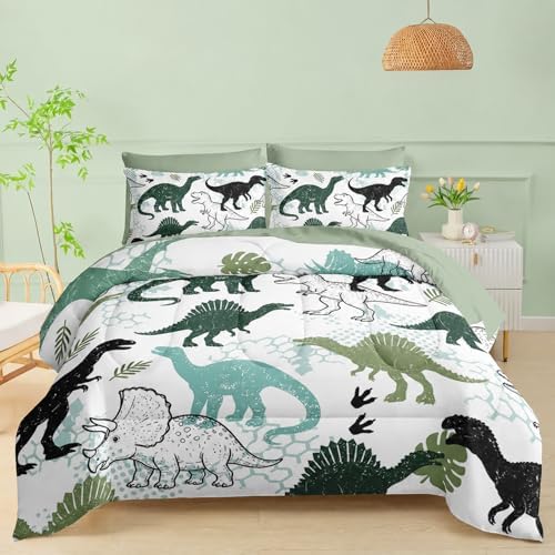 QOOMO Dinosaur 7 Pieces Comforter Set Full,Dinosaurs Bedding Set for Kids