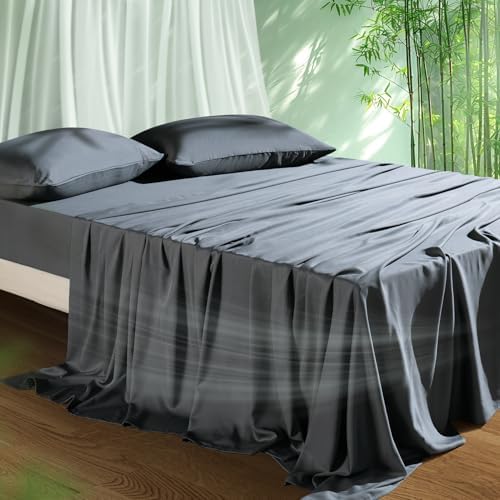 Cooling Sheets Set Full Size, Viscose Derived from Bamboo for Hot Sleepers | Deep Pocket Up to 15 Inch | Silky Soft & Breathable Bedding - 4PC (Full, Dark Grey)