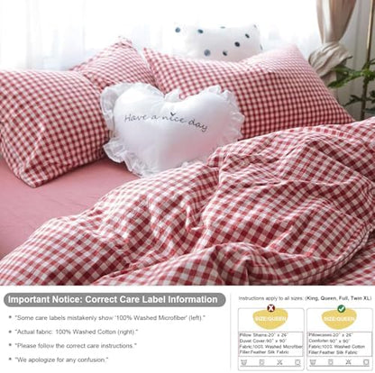 mixinni Red Gingham Comforter Set King, Plaid Comforter Set 3 Pieces 1 Red Grid Comfoter with 2 Pillow Cases for All Seasons, Soft Fluffy Modern Grid Pattern Printed Bedding-King Size