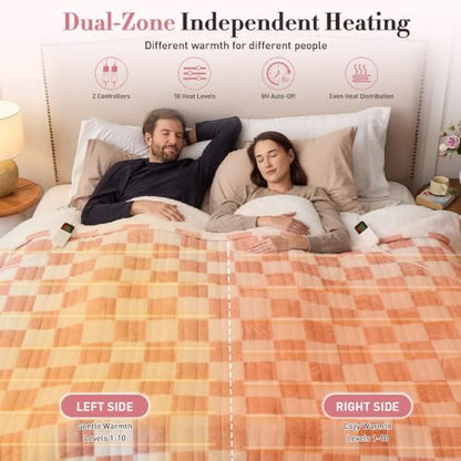 Pink Electric Blanket Heated Queen Size, 84"X90" Dual Control