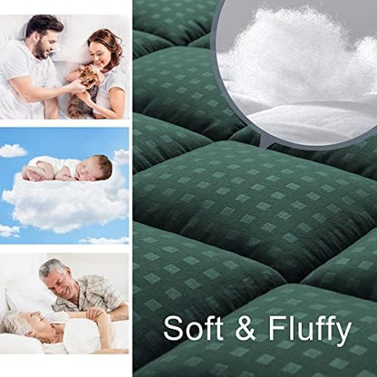 HYLEORY Full XL Mattress Pad Quilted Fitted Mattress Protector Cooling Pillow Top Mattress Cover Breathable Fluffy Soft Mattress Topper with 8-21" Deep Pocket, Green