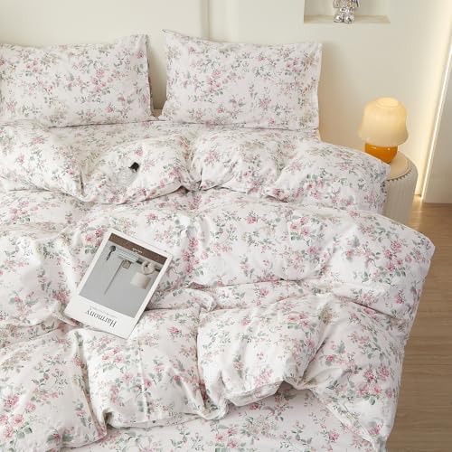 VM VOUGEMARKET Girl's Pink Flower Duvet Cover Set, Twin, 100% Cotton