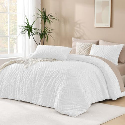 Andency White Full Size Comforter Set, 3 Pieces Boho Bedding