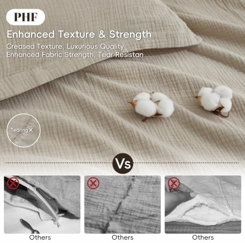 PHF 100% Cotton Muslin Duvet Cover King Size 3-Layer, 104"x90", Taupe
