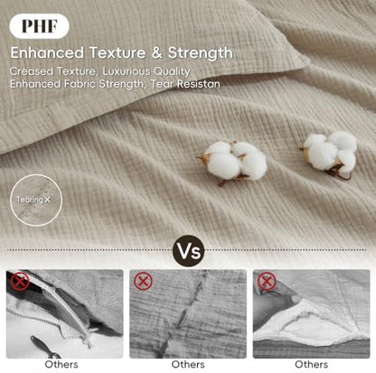 PHF 100% Cotton Muslin Duvet Cover King Size 3-Layer, 104"x90", Taupe