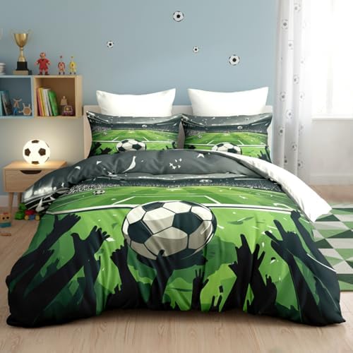 CCoutueChen Boys Twin Soccer Bedding Set, Sports Comforter Set for Kids, Green Warm Microfiber Comforter with 1 Pillowcase, 68"x86"