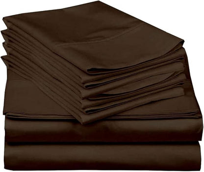 Mattress-Homes 6 Piece Cal-King Sheet Set, Hotel Luxury Collection, 100% Egyptian Cotton, 18 Inch Deep Pocket Fitted Sheet, Soft & Cool, Breathable Bedding with 4 Pillowcases in Chocolate Solid