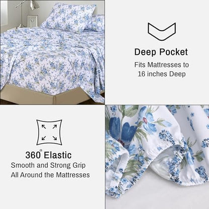 RUVANTI 100% Cotton Twin XL Sheets, Percale Weave Twin XL Set, Paislyona