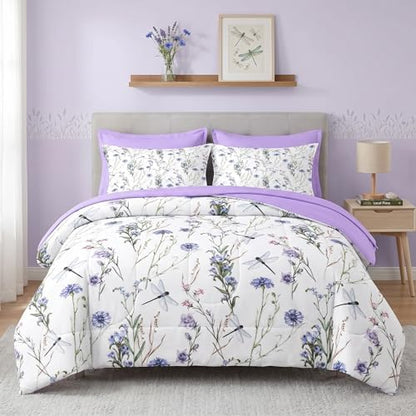 Pamnest King Comforter Set with Sheets, 7 Pieces Dragonfly Bedding