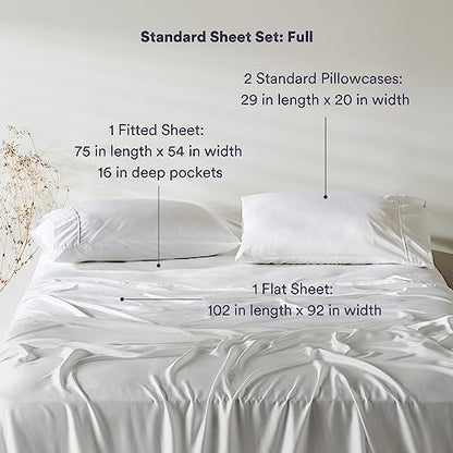 ettitude 100% Lyocell from Organic Bamboo Standard Sheet Set, Cloud (White), Full, Breathable Sheets, Bedding, Sateen, Plant-Based Fabric, Silky-Soft, Deep Pockets (Full-Cloud)