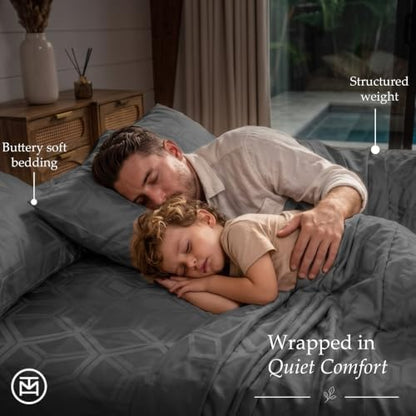 Threadmill 100% Cotton Sheets for Full Size Bed - 600 Thread Count Full Bed Sheets Set with 16” Deep Pocket - Jacquard Sateen Weave 4-Piece Bedding Set with Cooling Effect, Dark Grey