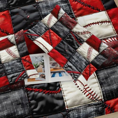 Red and Black Plaid Comforter Set King，Baseball Bedding Set King Red and Black，Sport Quilt for Boys，with 1 Comforter with 2 Pillow Case