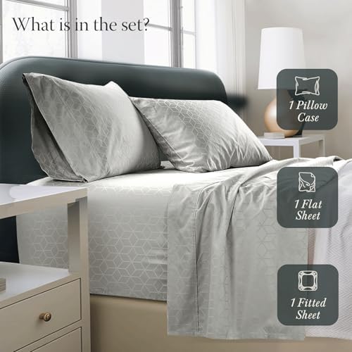 Threadmill 400TC Egyptian Cotton Twin Sheet Set, Jacquard, Light Grey