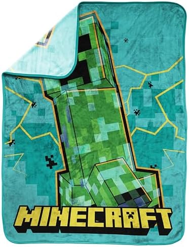 Jay Franco Kids Plush Throw Blanket – Soft & Cozy Fleece Throw for Bedroom & Couch Décor, Official Licensed Product, Teal - Minecraft, 40x50 - Travel Blanket