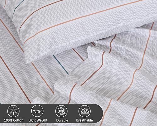 RUVANTI 100% Cotton California King Sheets, Chevron Twill Stripe