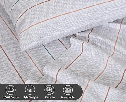 RUVANTI 100% Cotton California King Sheets, Chevron Twill Stripe