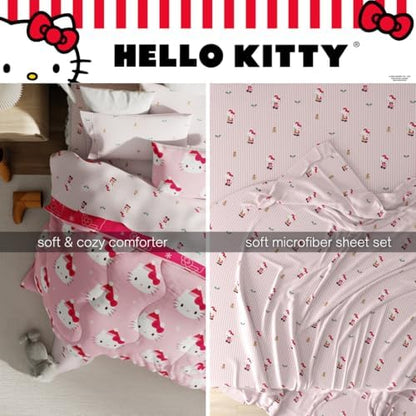 Sanrio Hello Kitty Holiday & Christmas Bedding Soft Comforter and Sheet Set with Sham, 7 Piece Full Size (Officially Licensed Product) By Franco