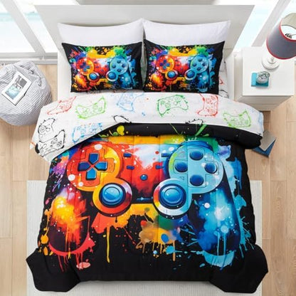 Twin Size Bedding Set for Boys, Kids Teens Gamer Comforter Set 5 Pieces