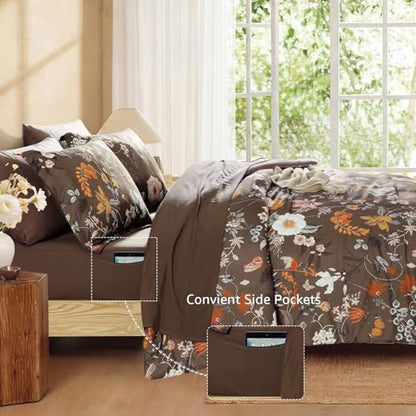 Queen Comforter Set - 7 Pieces Soft Floral Bed in a Bag Queen Bedding Sets