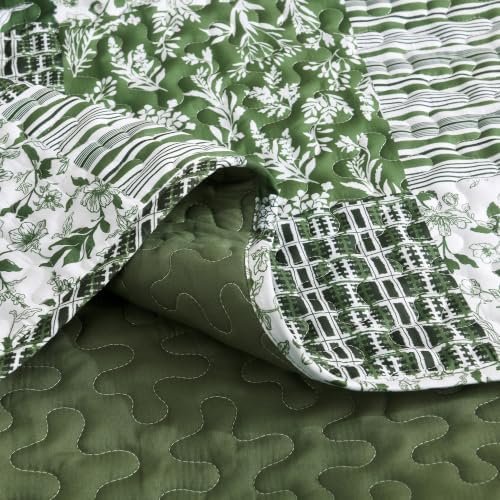 Litanika Floral Sage Quilt Queen - 3Pcs Botanical Birds Bedding Set