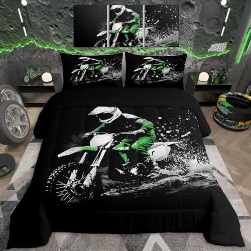 Feelyou Dirt Bike Comforter Set Full Size Racing Themed Bedding Set