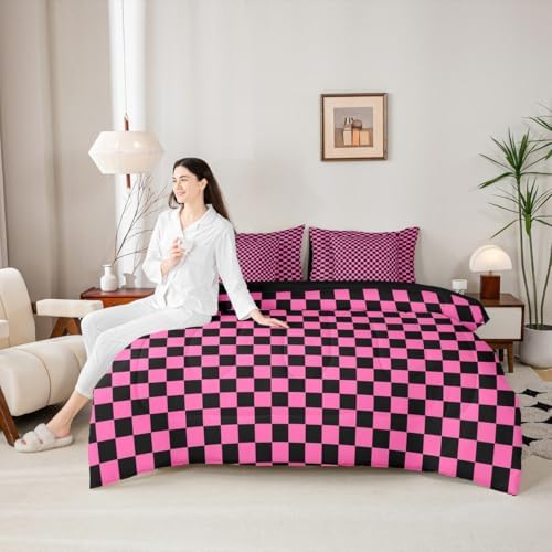 jejeloiu Pink Black Comforter Set with Sheets 7 Piece Twin Size