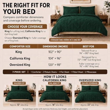HIMEET King Size Comforter Set Emerald Green - 7 Pieces Bed in a Bag