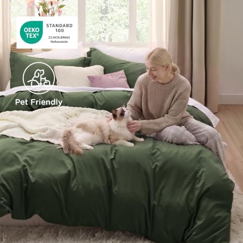 Bedsure Prewashed Duvet Cover King, Cotton-Like Bedding Set, Olive Green