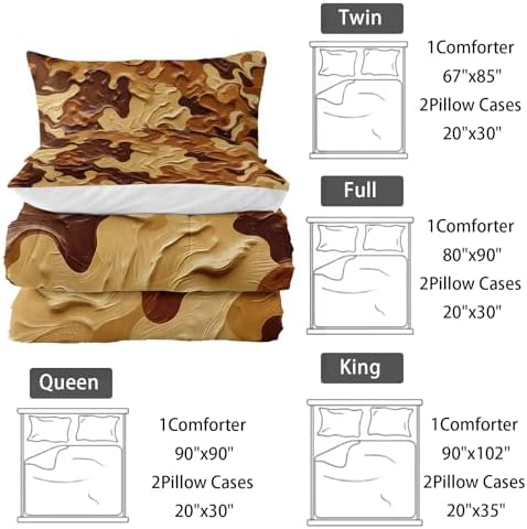 Nttopship Camouflage Bedding Set,Brown Camouflage Pattern Style Full Comforter Set for Adult Teens Camo Bed in A Bag 3 Pieces,Camo Pattern Room Decor with Comforter and 2 Pillow Case