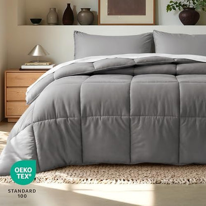 Bare Home Comforter Set - 1800 Ultra Soft (Oversized Queen, Grey)