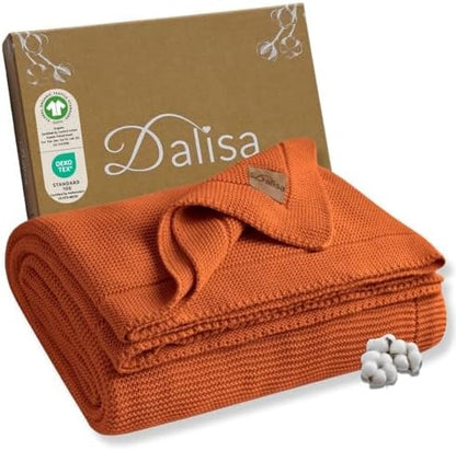 Dalisa 100% Organic Turkish Cotton Throw Blanket - GOTS Certified, Cozy - Perfect for Couch, Bed, and Home Decor - Boho Vintage Knit Alina (Harvest Pumpkin, 50x60)