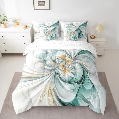Erosebridal Marble Texture Comforter Set Twin Size,Abstract Mable Floral Bedding Set for Kids Teens,Green Tie Dye (Comforter+Fitted+Flat Sheet+2 Pillowcases+2 Throw Pillow Covers) 7 Pieces Bed Set