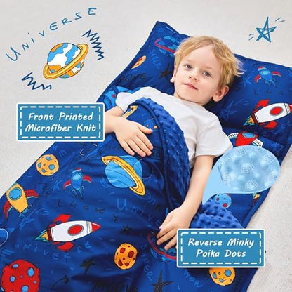 Lasoftan Toddler Nap Mat with Pillow and Blanket, Extra Large Rolled Napping Mats,Slumber Bags for Boys Girls,Kids Sleeping Bag for Daycare, Preschool Travel Camping