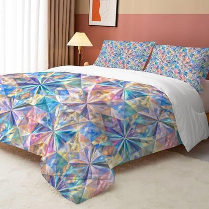 Geometric Comforter Full/Queen, Iridescent Prism Bedding for Girls