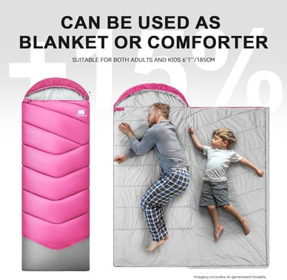 Sleeping Bags for Adults Teens, 4 Season Camping Sleeping Bag Waterproof,Machine Washable Backpacking Gear for Cool Weather,Outdoor Tent Hiking Hunting,with Compression Sack,86.6x31.5