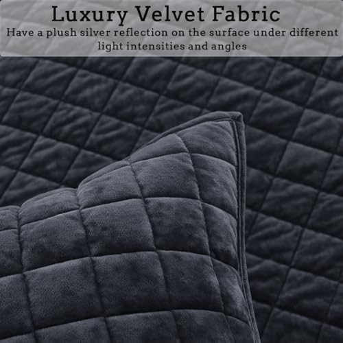 Quilt Set King Size 98x106 Luxurious Velvet Bedding Sets with 2 Pillow Shams 20x36 3 Pieces Ultra Soft Quilted Bedspread Coverlet Comforter for All Season,Grey Blue