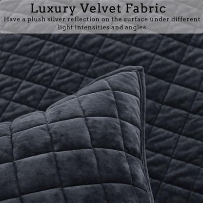 Quilt Set King Size 98x106 Luxurious Velvet Bedding Sets with 2 Pillow Shams 20x36 3 Pieces Ultra Soft Quilted Bedspread Coverlet Comforter for All Season,Grey Blue