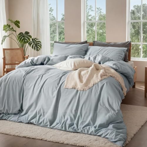 100% Pure Linen Blend 4 Piece Sheet Set, Cooling and Breathable Flax Bed Sheets for Hot Sleepers, All Season Comfort, Anti-Tear and Durable Bedding, 18 Inch Deep Pocket(Cornflower Blue,Queen)
