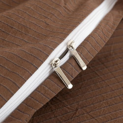 Mucalis Brown Striped Duvet Cover Queen 100% Washed Cotton Navy Pinstripe Duvet Cover Set 3 Piece Classic Stripes Bedding Full with Zipper Closure Corner Ties,Soft Breathable Lightweight Cozy