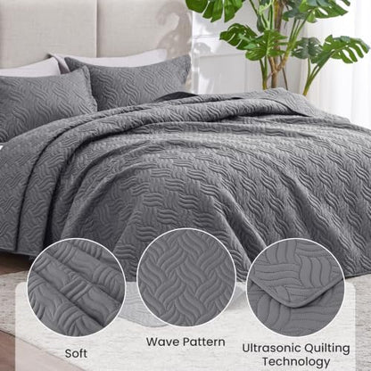 Love's cabin Oversized King Quilt Set, Soft Bedspread Comforter, Dark Grey
