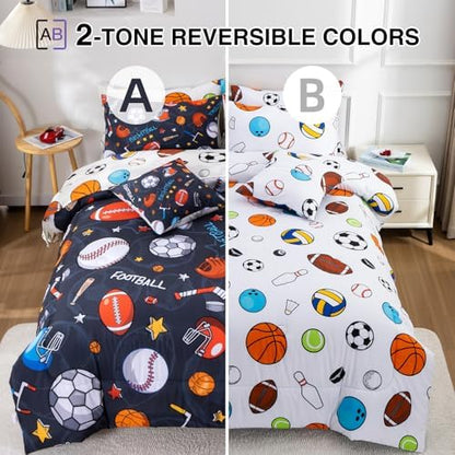 A Nice Night Rugby Basketball Bedding 6pc Twin Boys Comforter Sets,Gray